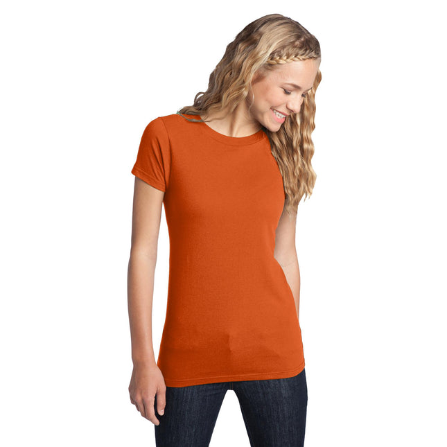 District Women's Fitted The Concert Tee DT5001 in deep orange, showing the soft cotton fabric and fitted style.