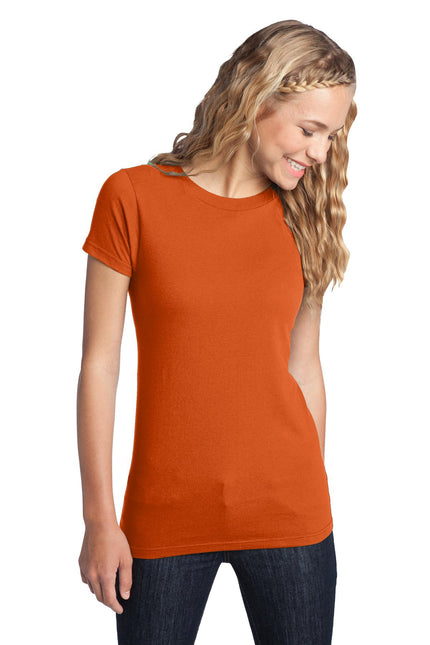 District Women's Fitted The Concert Tee DT5001 in deep orange, showing the soft cotton fabric and fitted style.