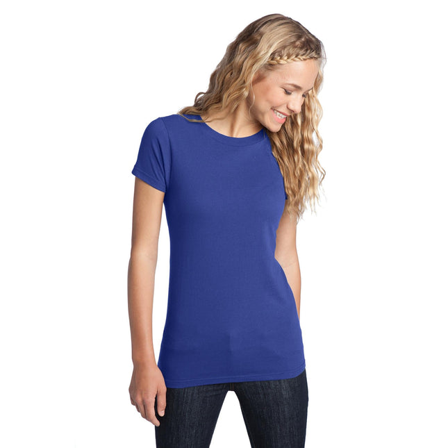 District Women's Fitted The Concert Tee DT5001 in Deep Royal, showing a fitted women's T-shirt with a crew neckline and vibrant color.