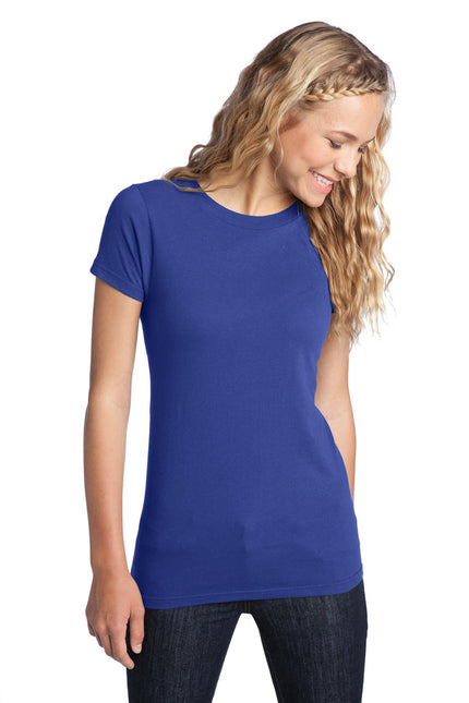 District Women's Fitted The Concert Tee DT5001 in Deep Royal, showing a fitted women's T-shirt with a crew neckline and vibrant color.