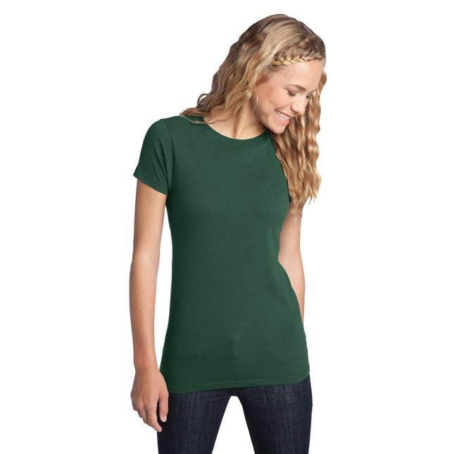 District Women's Fitted The Concert Tee in forest green, showing the casual short-sleeve cotton t-shirt with a crew neckline.
