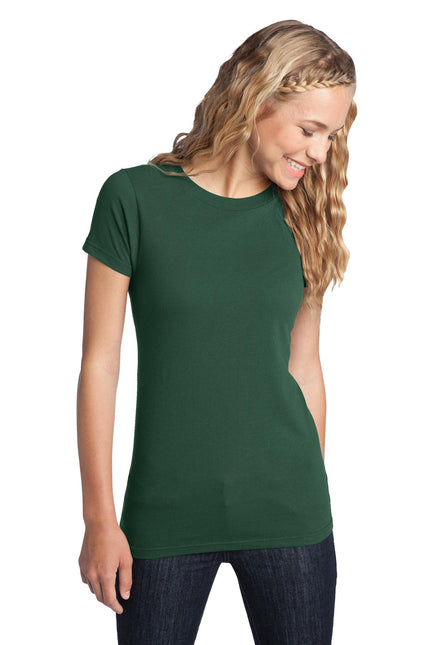 District Women's Fitted The Concert Tee in forest green, showing the casual short-sleeve cotton t-shirt with a crew neckline.
