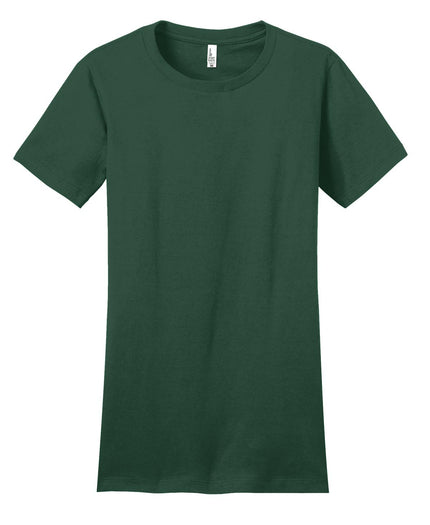 District Women's Fitted The Concert Tee in Forest Green, showing the close-up of the fitted casual T-shirt with a round neckline.