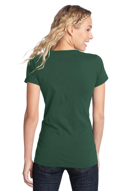 District Women's Fitted The Concert Tee in forest green, showing a close-up of the soft, fitted cotton T-shirt with a round neckline.