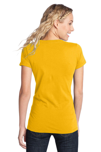 District Women's Fitted The Concert Tee in gold, showing a sleek, fitted casual T-shirt with a round neckline and short sleeves.
