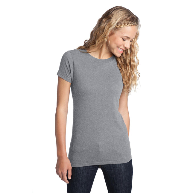District Women's Heather Grey Fitted The Concert Tee DT5001, soft cotton shirt with a classic fit and band-inspired design.