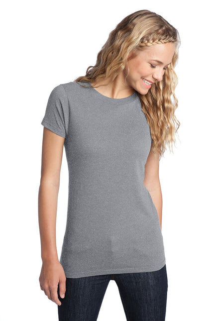 District Women's Heather Grey Fitted The Concert Tee DT5001, soft cotton shirt with a classic fit and band-inspired design.