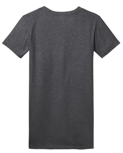 District Women's Fitted The Concert Tee in Heathered Charcoal, close-up of soft, fitted cotton T-shirt with subtle heathered texture.