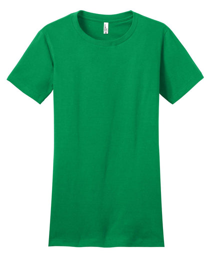 District Women's Fitted The Concert Tee in Kelly Green, showing a close-up of the soft, fitted cotton t-shirt with the District logo.