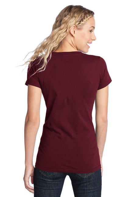 District Women's Fitted The Concert Tee in maroon, showcasing a stylish, fitted cotton T-shirt with a round neckline and short sleeves.