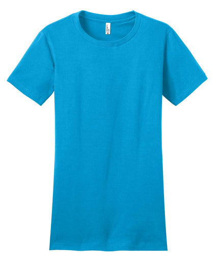 District Women's Fitted The Concert Tee in neon blue, showcasing a stylish, slim-fit T-shirt with a crew neckline and vibrant color.