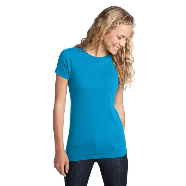 District Women's Fitted The Concert Tee in Neon Blue, close-up of the stylish, fitted T-shirt with vibrant neon blue color.