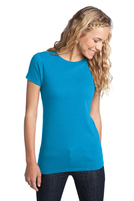 District Women's Fitted The Concert Tee in Neon Blue, close-up of the stylish, fitted T-shirt with vibrant neon blue color.