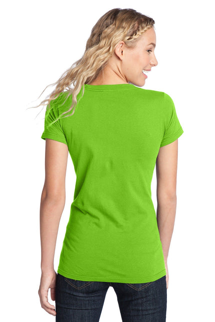 District Women's Fitted The Concert Tee in neon green, showing a close-up of the soft fabric and fitted style.