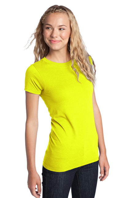 District Women's Fitted Concert Tee in neon yellow, showcasing a stylish, form-fitting design with bold color and classic logo details.