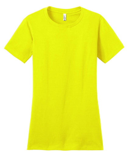 District Women's Fitted Concert Tee in vibrant neon yellow, showcasing a casual, fitted T-shirt design with short sleeves.