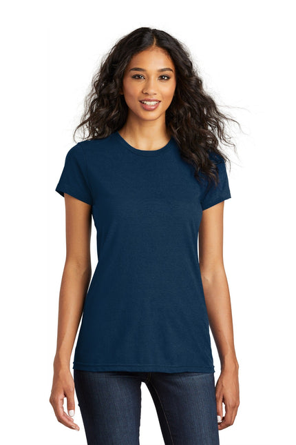 District Women's Fitted The Concert Tee in New Navy, close-up of the fitted T-shirt showing fabric and neckline details.