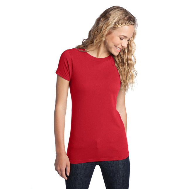 District Women's Fitted The Concert Tee in vibrant red, showcasing a stylish, fitted design with a casual, concert-inspired look.