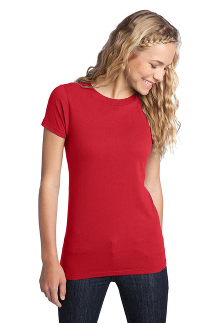 District Women's Fitted The Concert Tee in vibrant red, showcasing a stylish, fitted design with a casual, concert-inspired look.