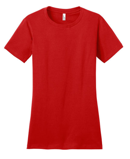 District Women's Fitted The Concert Tee in vibrant red, showcasing a stylish, fitted design with a classic crew neck and short sleeves.