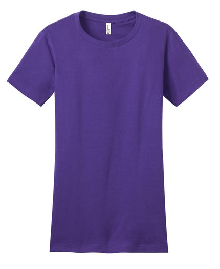District Women's Fitted The Concert Tee in purple, showcasing a stylish fitted cotton T-shirt with a round neckline and short sleeves.