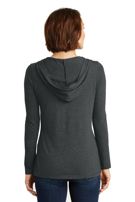 District Women's Perfect Tri Long Sleeve Hoodie in Black Frost, showcasing a cozy black long-sleeve hoodie with a relaxed fit.