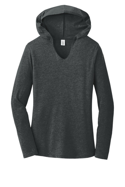 District Women's Perfect Tri Long Sleeve Hoodie in Black Frost, featuring a comfortable fit and soft fabric, front view.