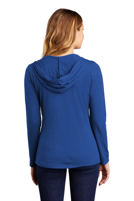 District Women's Perfect Tri Long Sleeve Hoodie in Deep Royal, soft fabric, relaxed fit, with hood and long sleeves.