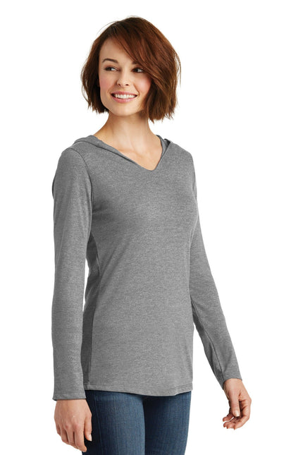 District Women's Perfect Tri Long Sleeve Hoodie in Grey Frost, soft fabric with a comfortable fit and subtle branding.