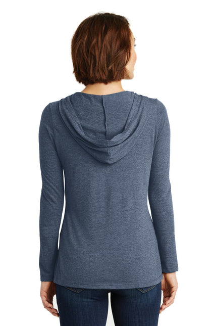 District Women's Perfect Tri Long Sleeve Hoodie in Navy Frost, soft fabric, and relaxed fit, shown on model.