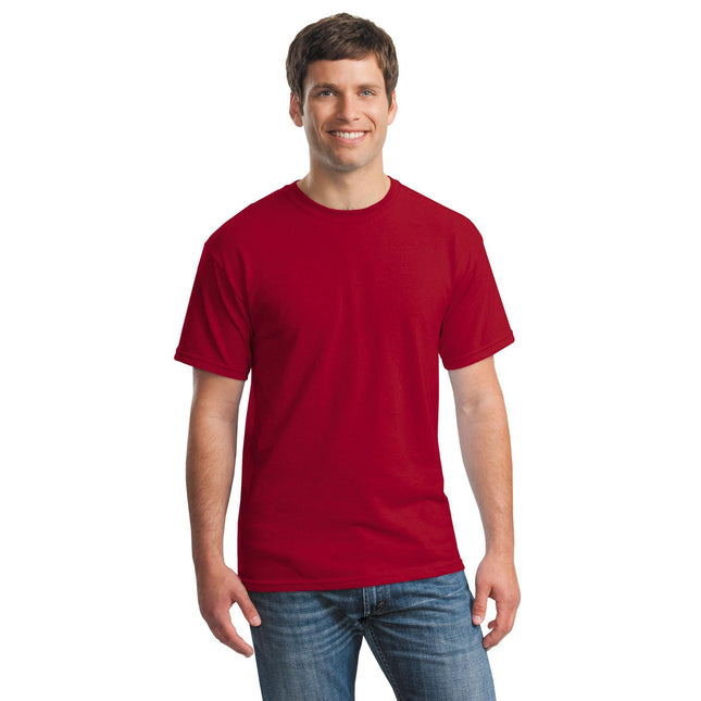 Gildan Heavy Cotton 100% Cotton T-Shirt in Antique Cherry Red, front view showing soft fabric and classic fit.