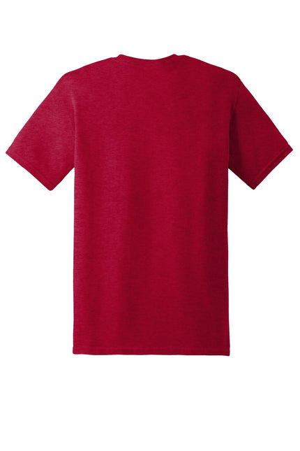 Gildan Heavy Cotton 100% cotton T-shirt in Antique Cherry Red, front view showing the vibrant red fabric and classic fit.