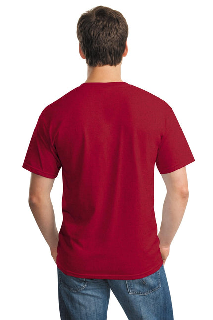 Gildan Heavy Cotton 100% Cotton T-Shirt in Antique Cherry Red, front view showing the vibrant red fabric and classic fit.