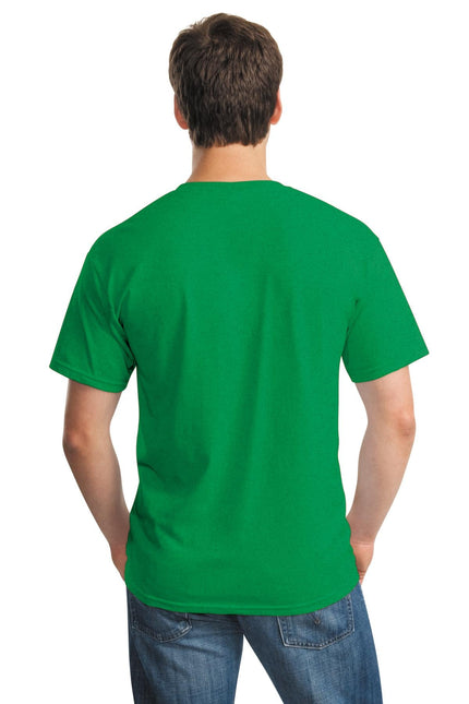 Gildan Heavy Cotton 100% Cotton T-Shirt in Antique Irish Green, showing a soft green T-shirt with a classic fit.