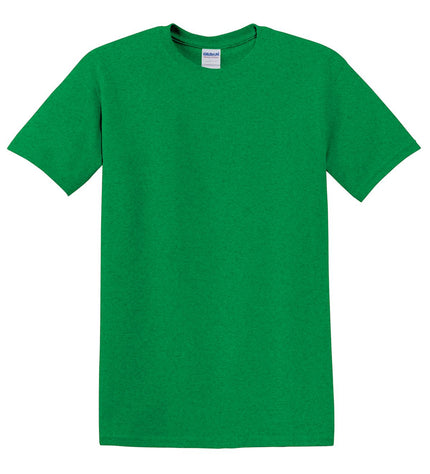 Gildan Heavy Cotton 100% Cotton T-Shirt in Antique Irish Green, soft fabric, classic fit, front view.