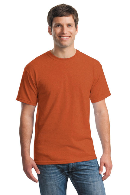 Gildan Heavy Cotton 100% Cotton T-Shirt in Antique Orange, front view showing crew neck and vibrant color.