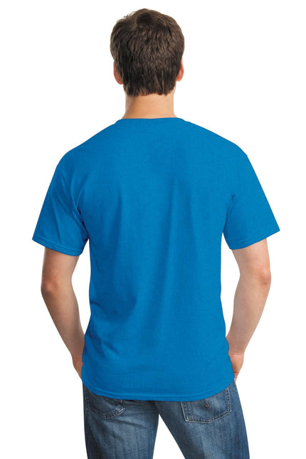 Gildan Heavy Cotton 100% Cotton T-shirt in antique sapphire, front view showing the classic fit and rich blue color.