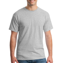 Gildan Heavy Cotton 100% Cotton T-Shirt in ash color, front view showing classic crew neck and short sleeves.
