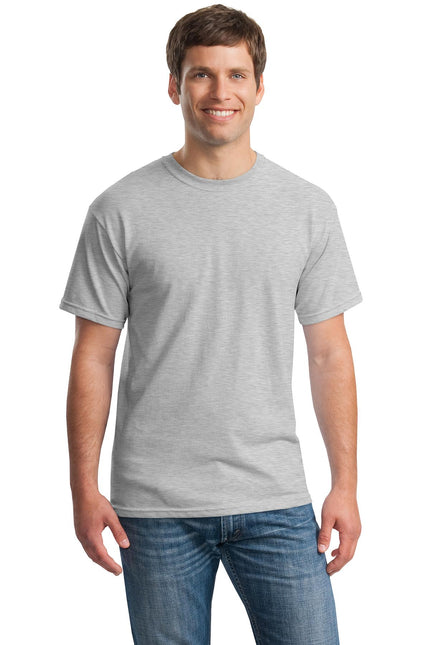 Gildan Heavy Cotton 100% Cotton T-Shirt in ash color, front view showing classic crew neck and short sleeves.