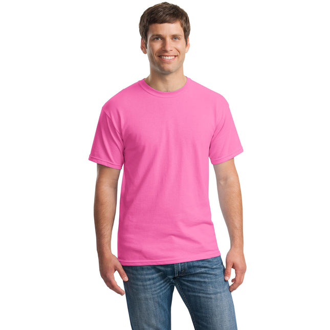 Gildan Heavy Cotton 100% Cotton T-Shirt in Azalea color, front view showing soft fabric and classic fit.
