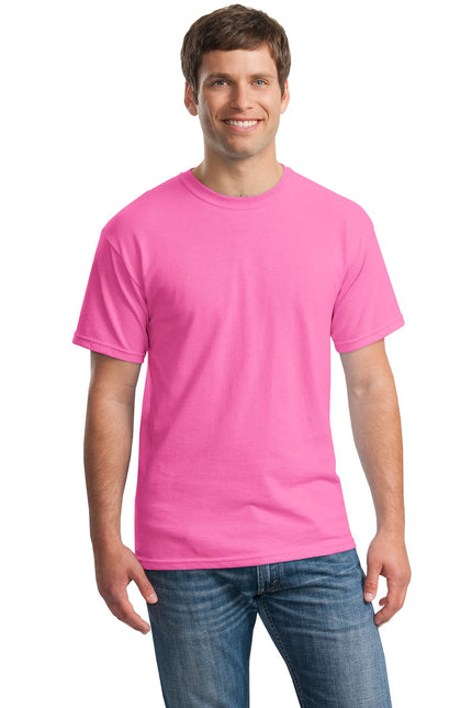 Gildan Heavy Cotton 100% Cotton T-Shirt in Azalea color, front view showing soft fabric and classic fit.