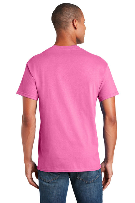 Gildan Heavy Cotton 100% Cotton T-Shirt in Azalea color, showcasing a casual fit and vibrant pink hue.