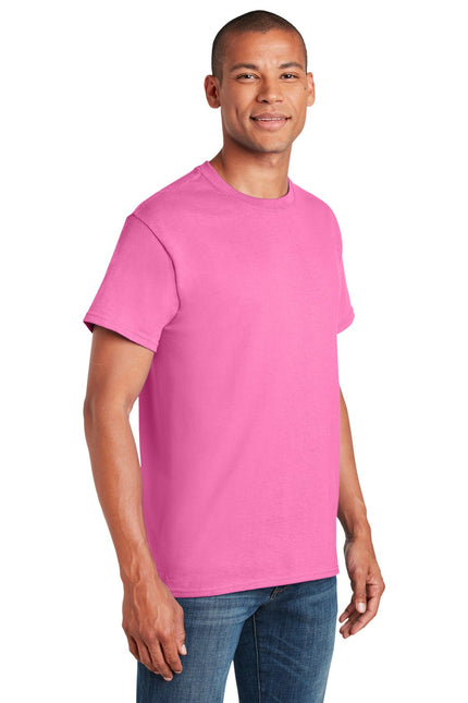 Gildan Heavy Cotton 100% Cotton T-Shirt in Azalea, bright pink color, displayed flat on a white background.