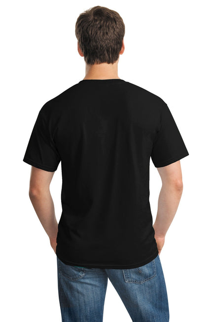 Black Gildan Heavy Cotton 100% Cotton T-Shirt, front view showing classic fit and smooth fabric.