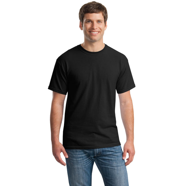 Black Gildan Heavy Cotton 100% Cotton T-Shirt, front view showing classic fit and smooth fabric texture.