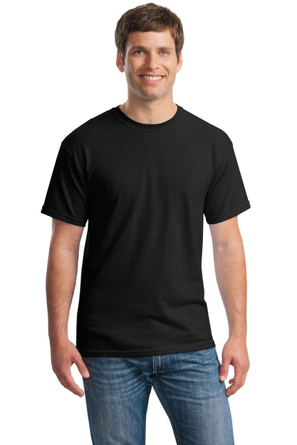 Black Gildan Heavy Cotton 100% Cotton T-Shirt, front view showing classic fit and smooth fabric texture.