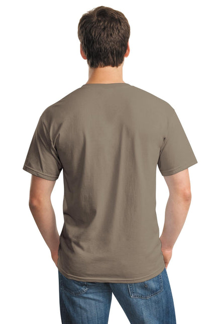 Gildan Heavy Cotton 100% cotton T-shirt in Brown Savana color, casual fit, soft fabric, front view.