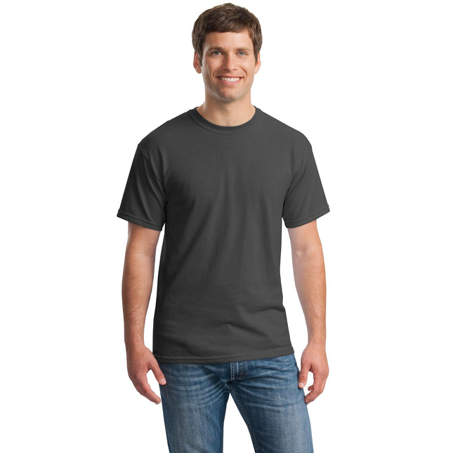 Charcoal Gildan Heavy Cotton 100% Cotton T-Shirt, front view showing classic fit and soft fabric texture.