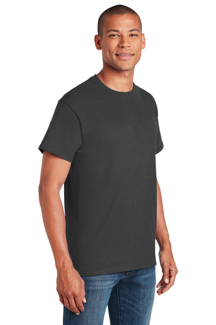 Gildan Heavy Cotton 100% Cotton T-Shirt in charcoal color, casual fit, soft fabric, front view with round neckline.