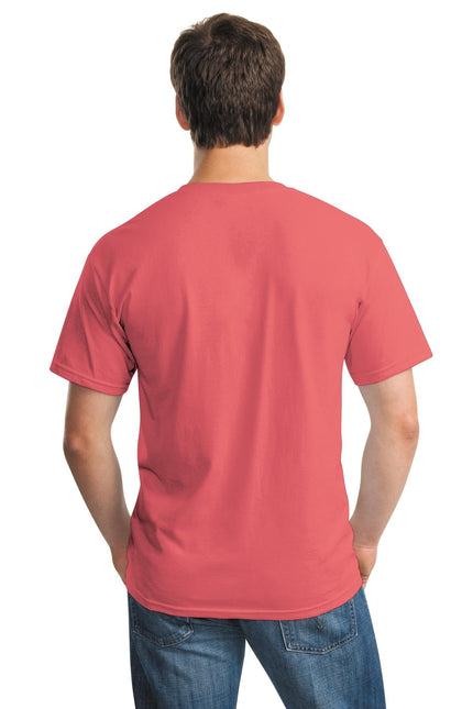 Gildan Heavy Cotton 100% Cotton T-Shirt in Coral Silk color, casual fit, soft fabric, showcased on a plain background.